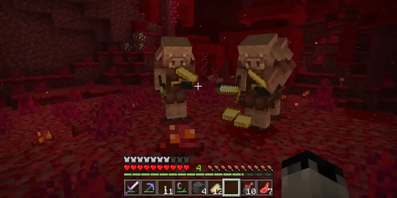 Piglins bartering with gold in Minecraft