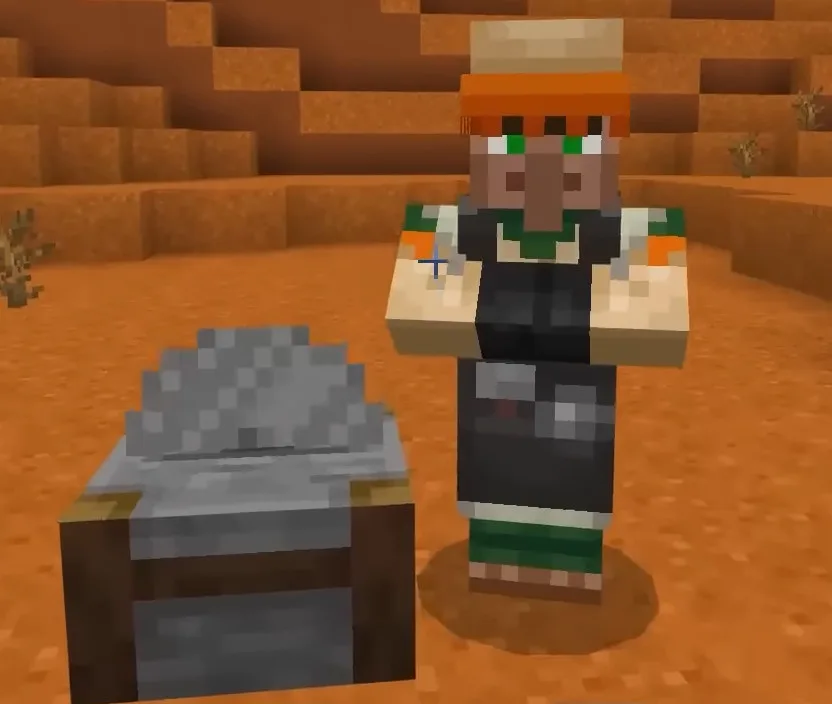 A villager at its job site block in Minecraft 1.14